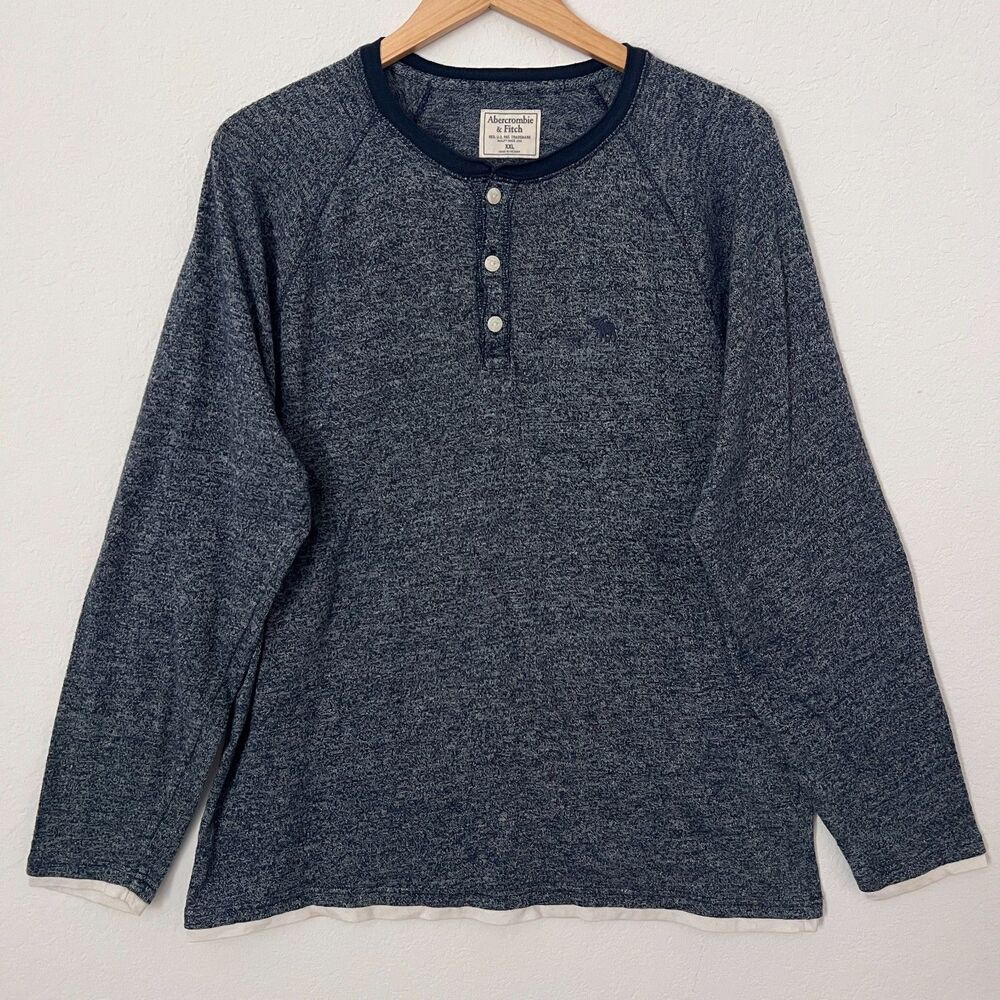 Abercrombie & Fitch Men's Henley Long Sleeve Knit Blue Pullover Shirt XXL